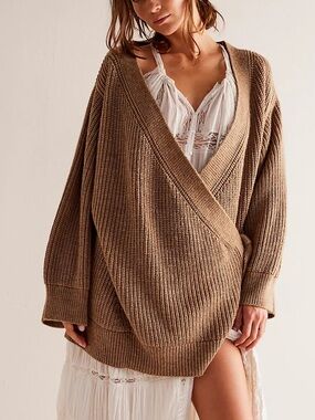 We The Free Obi Cardi Driftwood brown acrylic brown wrap sweater cardigan